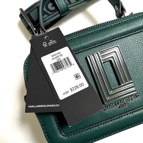KARL LAGERFELD Simone Green Camera Bag Top Handle Crossbody $230 NWT + Dust Bag - Picture 6 of 9